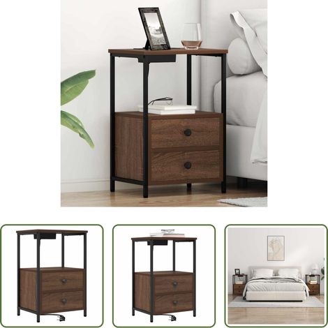 vidaXL Ladestation - Nachttisch Braun Eichen-Optik 40 x 31 x 60 cm Holzwerkstoff (1/5)