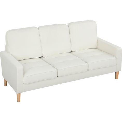 Dreisitzer-Samtsofa, modernes Design, dicke Kissen, Beine aus Gummibaumholz, 185 x 79 x 82 cm, cremefarben