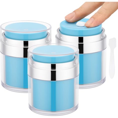 Pot de Crème Vide, 3 Pièces 50ml Distributeur à Pompe Airless, Pot Cosmétique Vide pour Le Voyage, Rechargeable, pour Lotions, Maquillage (Bleu) (1/5)