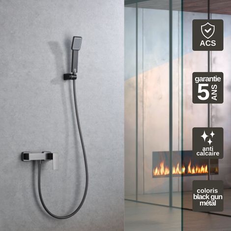 Mitigeur Douche noir métal Pommeau Anti-Calcaire - Design Moderne et Économie d'eau - Kit Complet PISA IMEX (1/4)