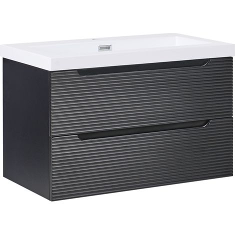 Wandmontierter Waschtischunterschrank mit Waschbecken MAKANA 80 cm Schwarz