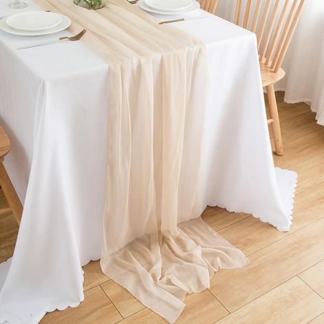 Chiffon Tischläufer Champagner Beige 70x400 cm für Hochzeit & Deko