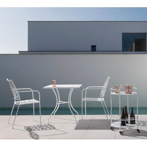 Set Kelsie Tavolo 70x70 cm + 2 Poltrone Colore Bianco (1/4)