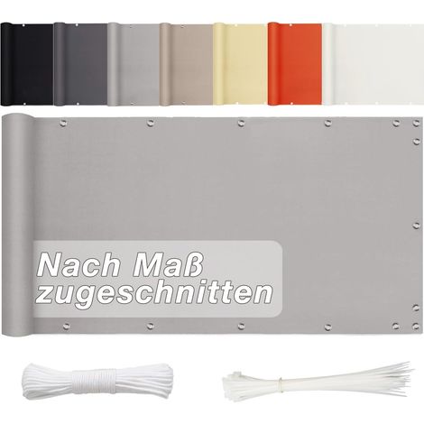 Brise Vue Balcon - 1 Pièce - Polyester 185g/m² - Opaque et Imperméable - Pour Terrasse et Jardin - Gris 60x400cm (1/5)