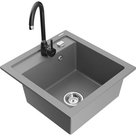 Mexen Vito lavello in granito con 1 vasca e miscelatore da cucina Telma, grigio - 6503-71-670200-70 (1/5)