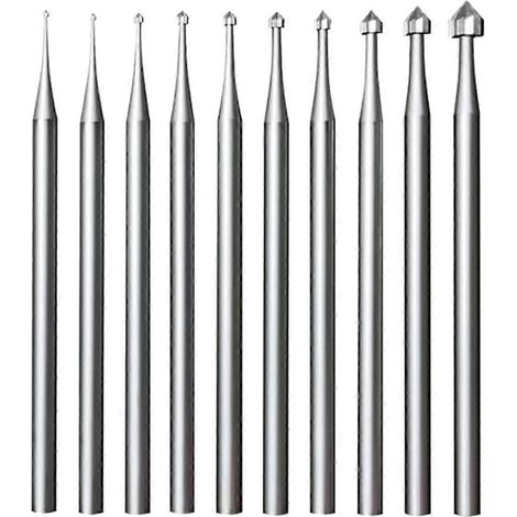 Lot de 10 fraises à sertir pour bijoux - Tige de 2,4 mm (3/32 po) - Fraises cylindriques coniques pour sertissage de pierres - Outils de lapidairerie (1/4)