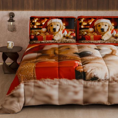 Couette Double Noël d'hiver, Couette Double Face, Couleur Unie et Impression numérique Noël 15, fabriquée en Italie (1/5)