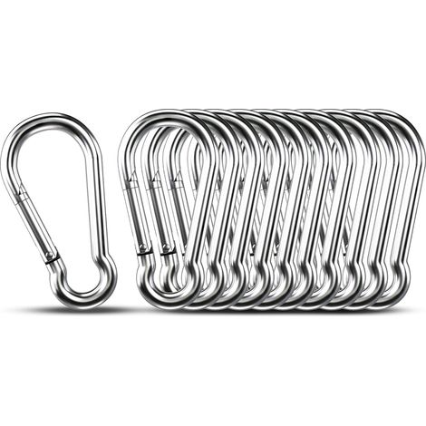 Mousquetons acier inox 4 cm – Lot de 10 – Charge lourde – Pour corde, clés, chaîne, camping, randonnée (1/5)