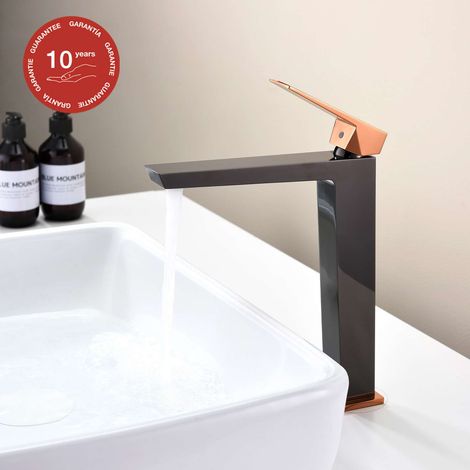 Mitigeur de lavabo bec haut SKY BATH noir cristal et or rose PVD série Infinite