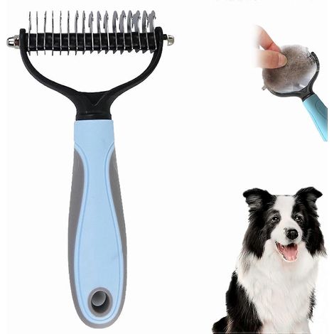 Brosse double face pour chiens et chats Defendout outil de toilettage professionnel démêlant bleu (1/5)