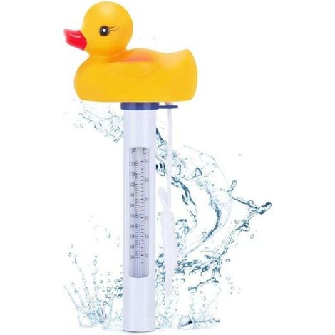 Termómetro flotante con forma de pato para piscinas, spas y jacuzzis, con cuerda, fácil de leer, ideal para uso en interiores y exteriores. (1/4)