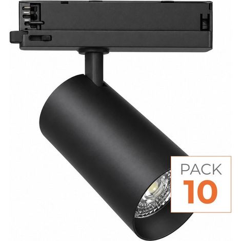 Pack de 10 - Spot LED sur Rail COB Triphasé 20W 36° Noir - Garantie 5 ans - Blanc Neutre 4000K - 5500K - SILAMP (1/2)