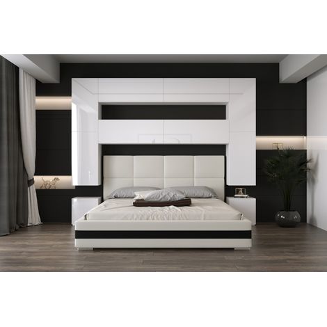Tête de lit Armoire - pont de lit PANAMA 4/HG/W/2-1C blanc/blanc brillant 280x223x35cm