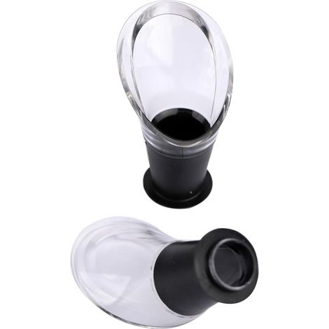 Juego de dos piezas que incluye un vertedor de vino negro con tapón antigoteo, una jarra de vino, una coctelera y un pequeño vertedor con forma de pétalo de flor.