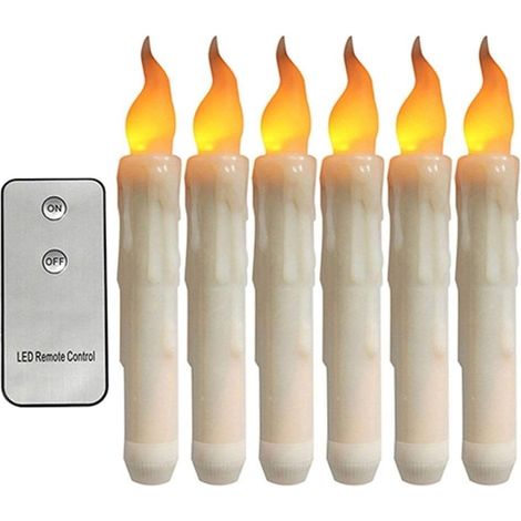 6 Pack LED Remote Taper Candles Battery Operated, Flameless Electric Candlesticks with Flickering Flame Light, Plastic Fake Taper Candles Bulk for Home Halloween Christmas Decorations (1/5)