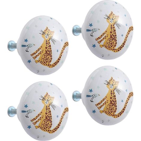 Lot de 4 boutons de tiroir en céramique, poignées de commode rondes de 38 mm, jolis boutons décoratifs pour armoire, penderie, chambre d'enfant-Yellow Leopard