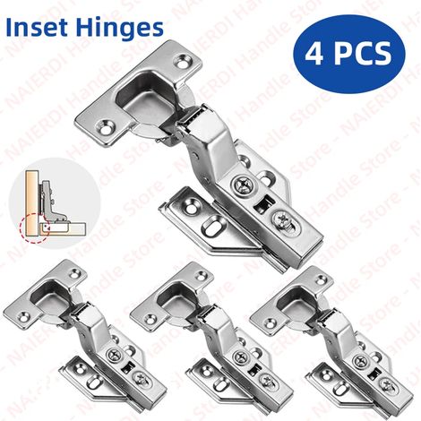 (4 pièces à insérer) 4 charnières à fermeture douce pour meubles, armoires et portes, en acier inoxydable, à système hydraulique (1/5)