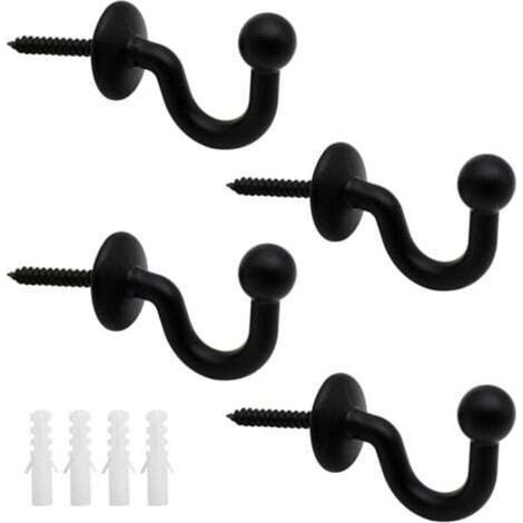 Set of 4 black metal curtain tiebacks, wall-mounted curtain brackets, U-shaped design, multi-purpose curtain tiebacks for gathering curtains
