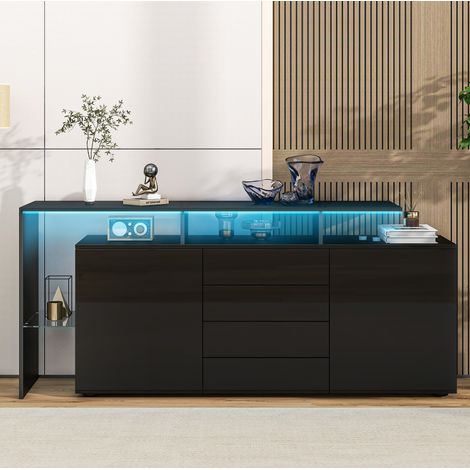 Aparador mueble TV con LED 160 cm negro OKMYHOME (1/5)