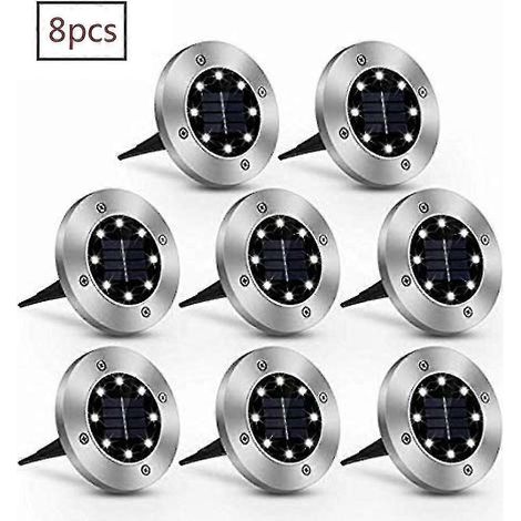 Lampes solaires pour éclairage extérieur de jardin, étanches IP65, spots LED encastrés au sol (8 pièces) (1/5)