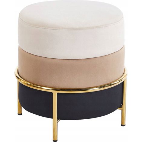 Pouf P8-FX (G) Samt Beige/Cappuccino/Schwarz (1/3)