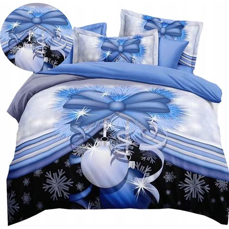 Biancheria da letto natalizia in raso di cotone 160x200 + 2 lenzuola 70x80 con albero di Natale, bolle e Babbo Natale. (1/5)