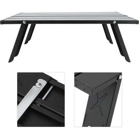 Mini table pliante portable en alliage d'aluminium, idéale pour le camping, les barbecues et les pique-niques (noire). (1/5)