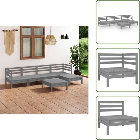 6-tlg. Garten-Lounge-Set Massivholz Kiefer Grau - Outdoor Lounge Set - Gartenmöbel - Rattan Möbel - Kiefernholzmöbel - Garten Sofa (1/5)