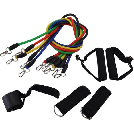 Huba Lot de 11 bandes de résistance avec poignées, ancrage de porte, bandes de fitness pour entraînement à la maison (1/5)
