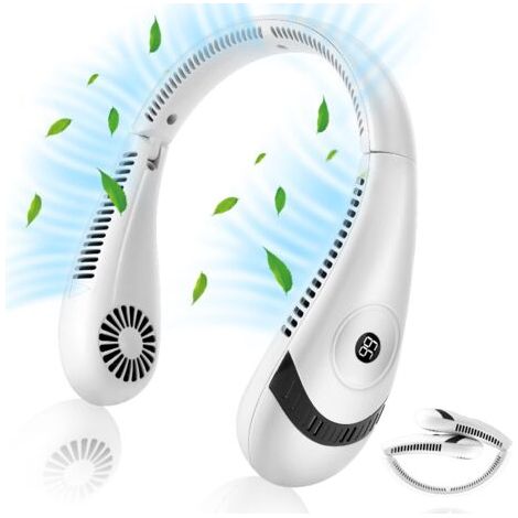 Ventilateur USB - Ventilateur de cou portable avec affichage LED, pliable, batterie 5000 mAh, 3 vitesses, idéal pour la cuisine extérieure, le bureau, le camping et les voyages Blanc (1/5)