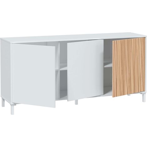 Credenza A 3 Ante Con Push To Open Madia Moderna Con Ripiani Interni Mobile Contenitore Per Soggiorno Salotto Ingresso Corridoio 74 x 154 x 40 Cm Bianco E Rovere Listato