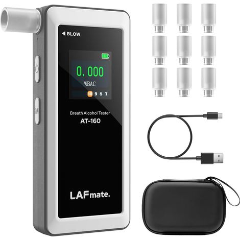 Éthylotest AT-160, Testeur d'alcool avec Seuil d'Alarme Réglable, Écran LCD, Mémoire de Tests, Livré avec 10 Embouts – pour Un Usage Domestique (1/5)