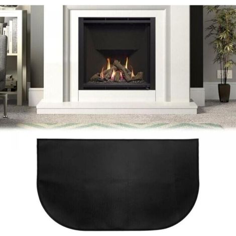 Tapis de cheminée, tapis ignifuge devant la cheminée, tapis de cheminée semi-circulaire pour cheminée, poêle, barbecue, noir (80x50) (1/4)