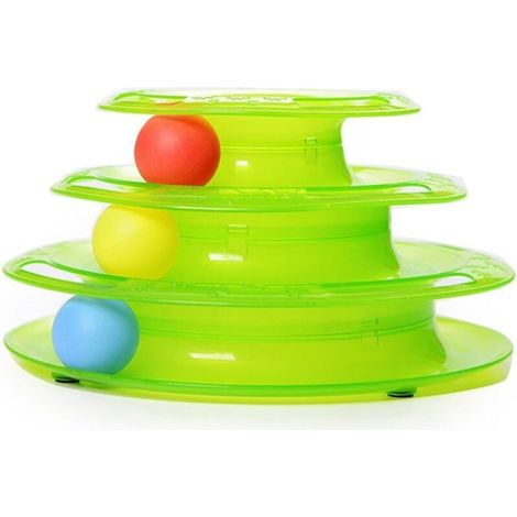 Jouet pour chat à trois niveaux, jeu d'intelligence pour animaux de compagnie, plateau de jeu Crazy Ball, cadeau pour chat (vert) (1/4)