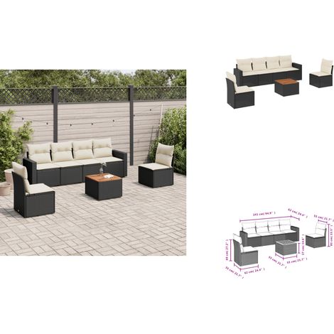 7-tlg. Garten-Sofagarnitur mit Kissen Schwarz Poly Rattan - Gartensortiment - Gartenmöbelset - Outdoor Möbel - Lounge Set - Rattan Gartenmöbel (1/3)
