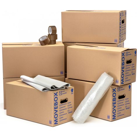 Umzugsset 1-2 Zimmer Wohnung Umzugskartons Packseide Luftpolsterfolie Klebeband (1/5)