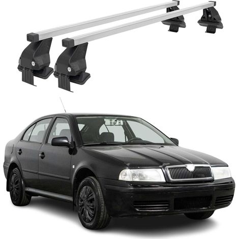 OMAC Dachträger Querträger Stahl für Skoda Octavia II 2004-2013 – Abschließbar – City-Crash-getestet – DIN 75302:2019 – ISO/PAS 11154:2006 – Max. 50 kg Silber (1/5)