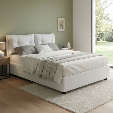 Lit Double Abbaione, Déhoussable, Made in Italy, Blanc (1/5)