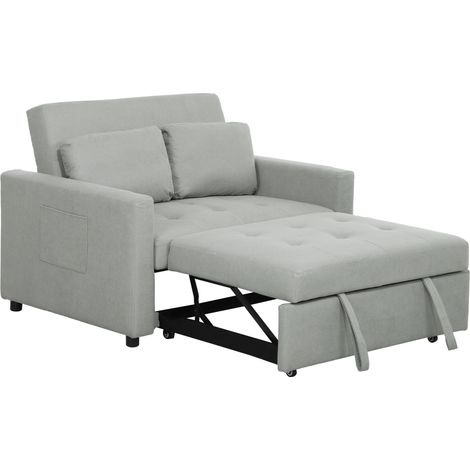 Loveseat Sofa Bed, Convertible Bed Settee  2 Pillows, Side Pockets, Light Grey (1/5)