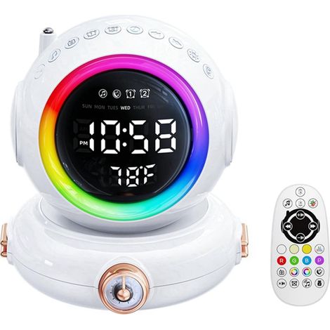 1 ensemble de lumière de réveil Bluetooth haut-parleur mini radio FM coloré astronaute lampe de nuit ABS réveil lumière (1/5)