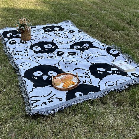 Tapis de pique-nique imperméable, couverture bohème tricotée pour camping extérieur, nappe de sol anti-humidité, couverture de pelouse américaine, grand plaid outdoor. (1/4)