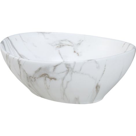 Vasque à poser ovale -40 x 33 cm -Blanc brillant marbre -MARBELIA (1/5)