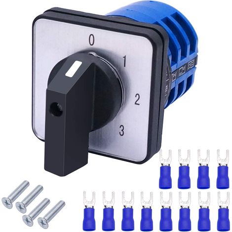 LW26-32 Commutateur de sélecteur à came rotative universelle 4 positions 12 bornes 32A 690V Inverseur Commutateur Rotatif,avec 4 vis +SV2-4s Borne de connexion bleue LW26-32 0-3/3+DZ (1/5)