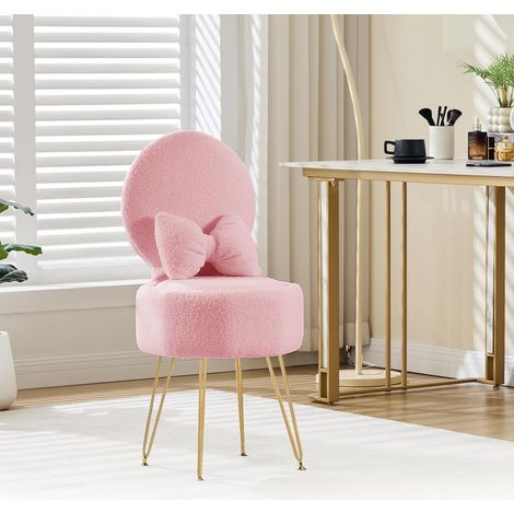 Tabouret de Coiffeuse Rose avec Rangement et Dossier Rabattable, Sherpa (1/5)