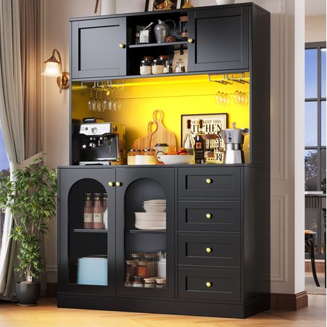 REDOM - Credenza 120x40x188 cm, ampio spazio contenitivo, barra LED controllabile tramite app, MDF nero (1/5)