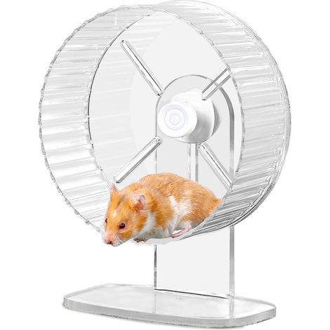 Roue d'exercice pour hamster - 21 cm - Roue silencieuse - Support réglable - Pour hamster, gerbile, souris, petit animal de compagnie - Transparent (1/5)