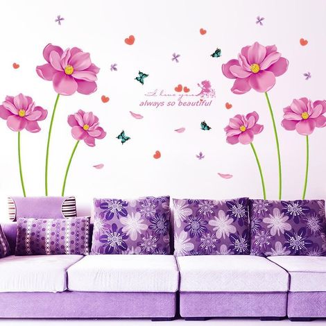 Sticker mural décoratif de Pâques avec fleurs violettes pour salon et maison (1/4)