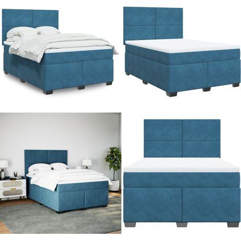 vidaXL Boxspringbett mit Matratze Blau 160x200 cm Samt (1/5)