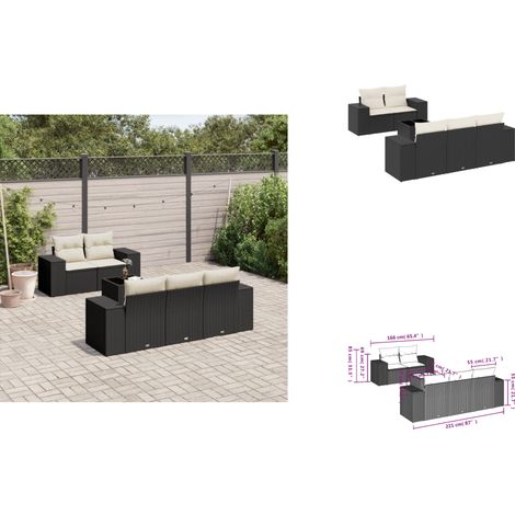 Salon de jardin 6 pcs avec coussins noir résine tressée - Ensemble Salon De Jardin - Meuble De Jardin - Résine Tressée - Rotin Synthétique - Mobilier Extérieur (1/3)