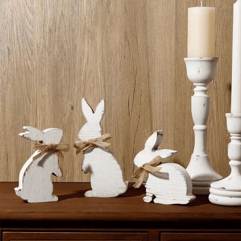 Décor De Table En Bois Pour Pâques - Design Abstrait Avec Grain Naturel - Blanc - 1 Pièce (1/5)